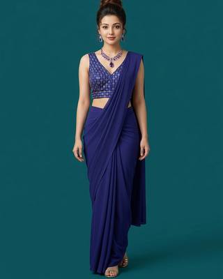 Royal blue embroidered traditional saree blouse 5