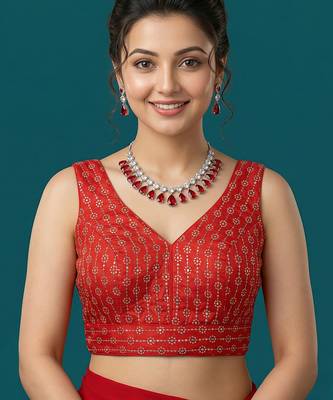 Red embroidered traditional saree blouse 1