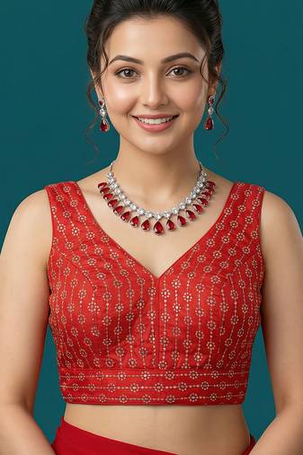 Red embroidered traditional saree blouse