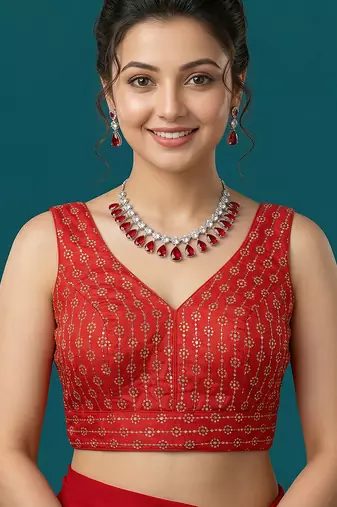Red embroidered traditional saree blouse