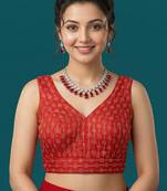 Red embroidered traditional saree blouse
