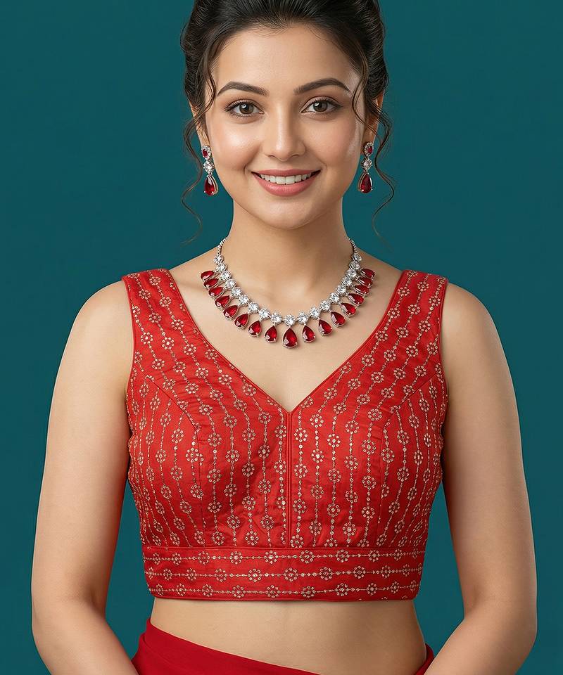 Red embroidered traditional saree blouse