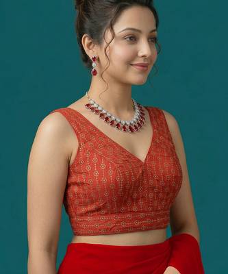 Red embroidered traditional saree blouse 2