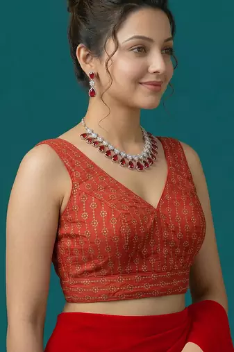 Red embroidered traditional saree blouse