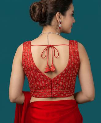 Red embroidered traditional saree blouse 3