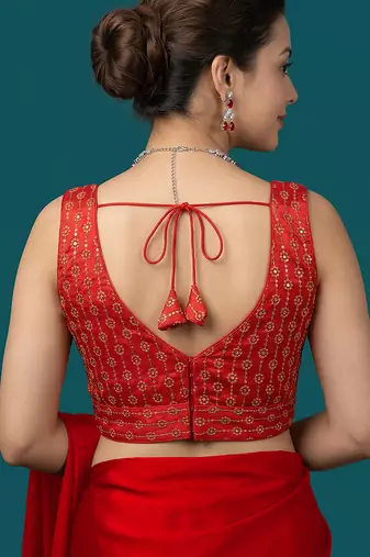 Red embroidered traditional saree blouse
