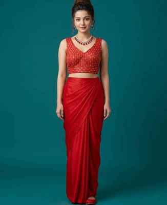 Red embroidered traditional saree blouse 4