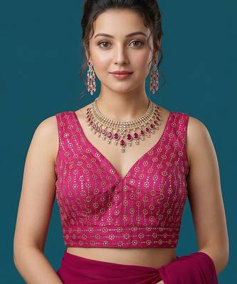 Pink embroidered traditional saree blouse 1