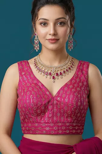 Pink embroidered traditional saree blouse