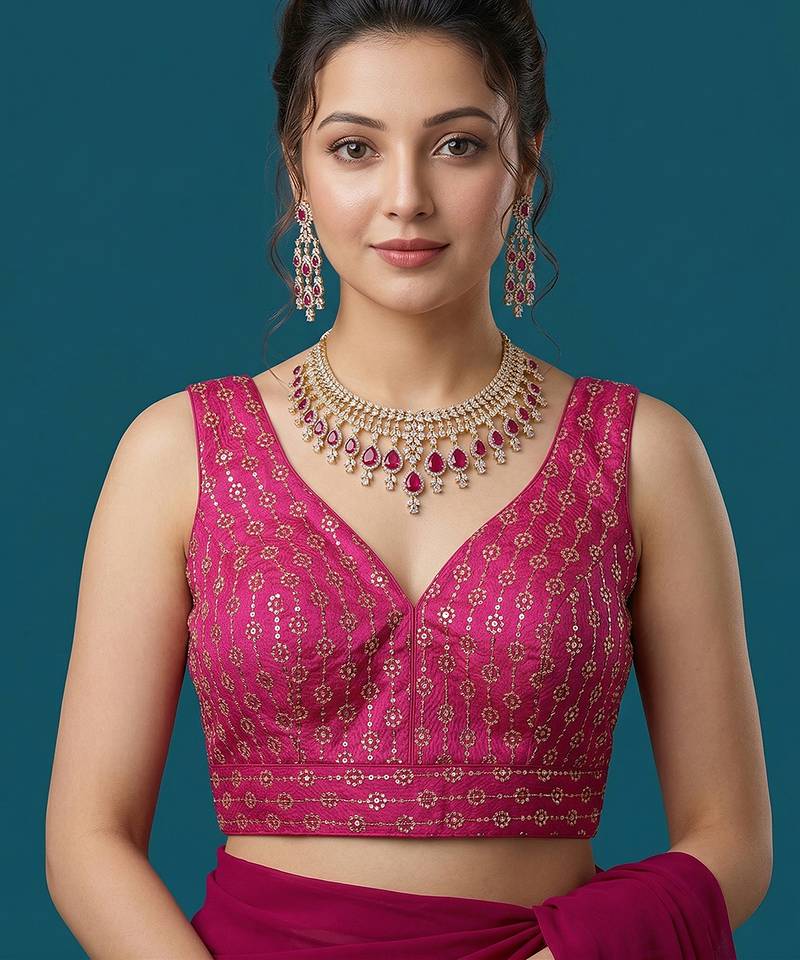 Pink embroidered traditional saree blouse