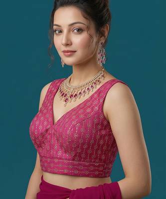 Pink embroidered traditional saree blouse 2