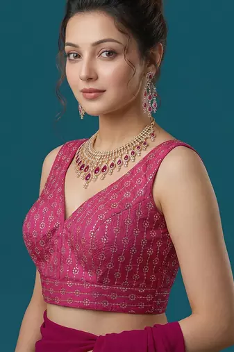 Pink embroidered traditional saree blouse