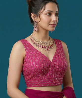 Pink embroidered traditional saree blouse 3
