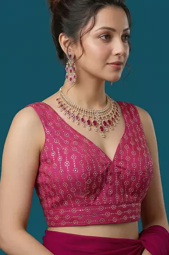 Pink embroidered traditional saree blouse