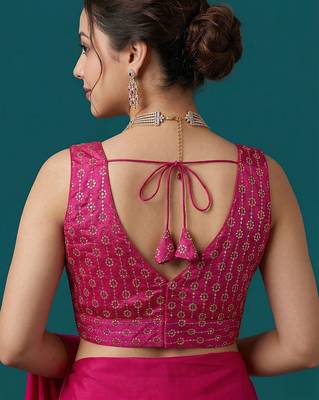 Pink embroidered traditional saree blouse 4