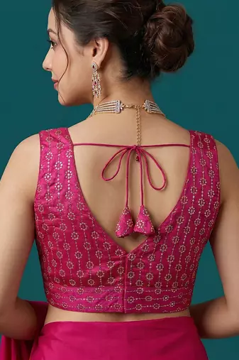 Pink embroidered traditional saree blouse