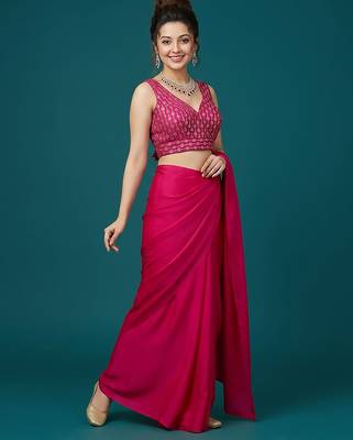 Pink embroidered traditional saree blouse 5