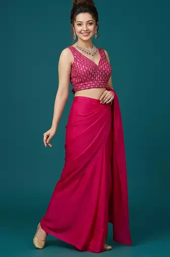Pink embroidered traditional saree blouse