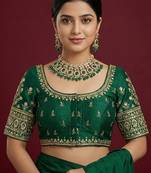 Bottle green embroidered traditional saree blouse