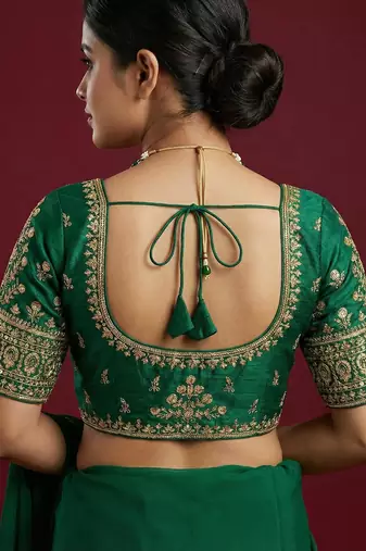 Bottle green embroidered traditional saree blouse