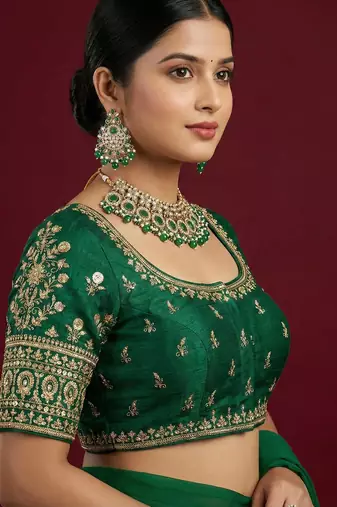Bottle green embroidered traditional saree blouse
