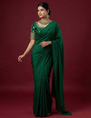 Bottle green embroidered traditional saree blouse 5