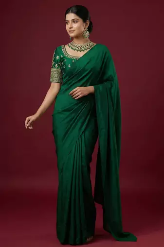 Bottle green embroidered traditional saree blouse