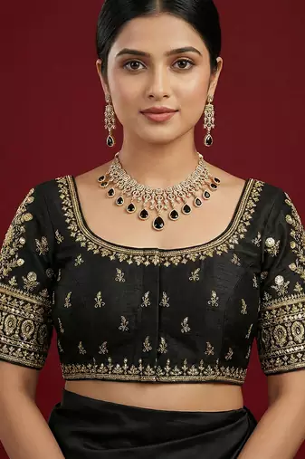 Black embroidered traditional saree blouse