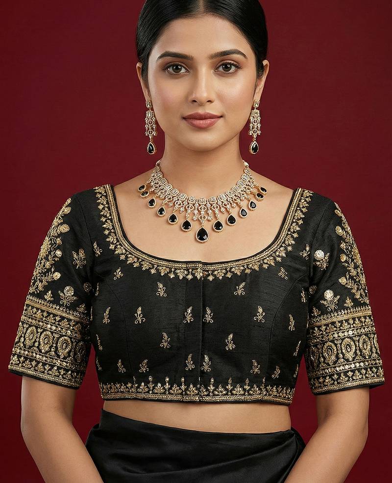 Black embroidered traditional saree blouse