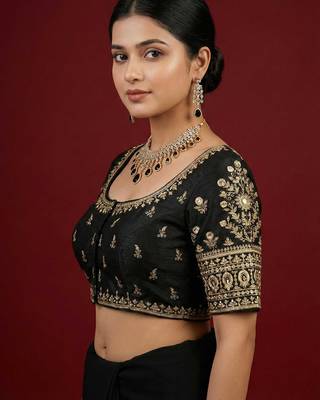 Black embroidered traditional saree blouse 2
