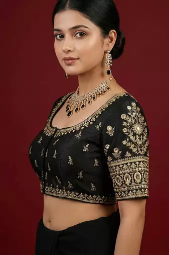 Black embroidered traditional saree blouse