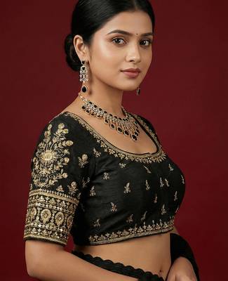 Black embroidered traditional saree blouse 3