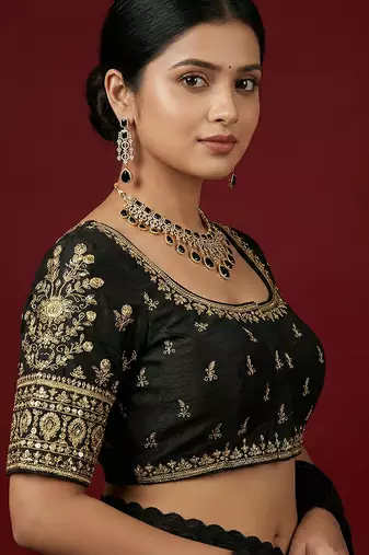 Black embroidered traditional saree blouse
