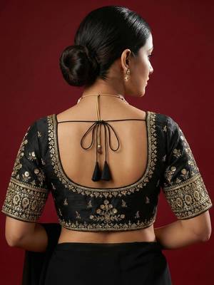 Black embroidered traditional saree blouse 4