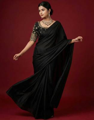 Black embroidered traditional saree blouse 5