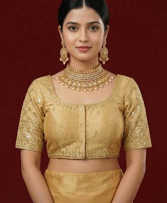Gold embroidered traditional saree blouse 1