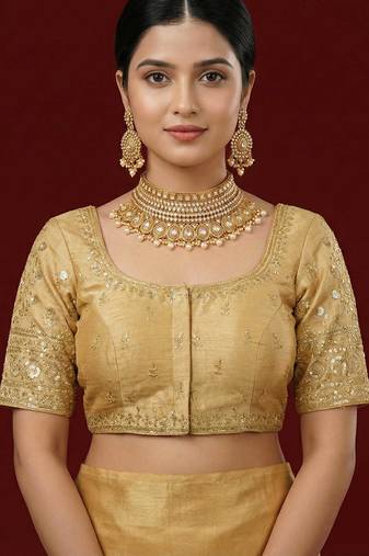 Gold embroidered traditional saree blouse