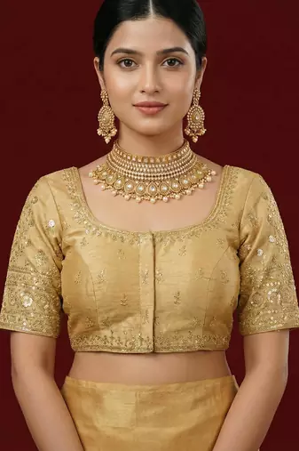 Gold embroidered traditional saree blouse