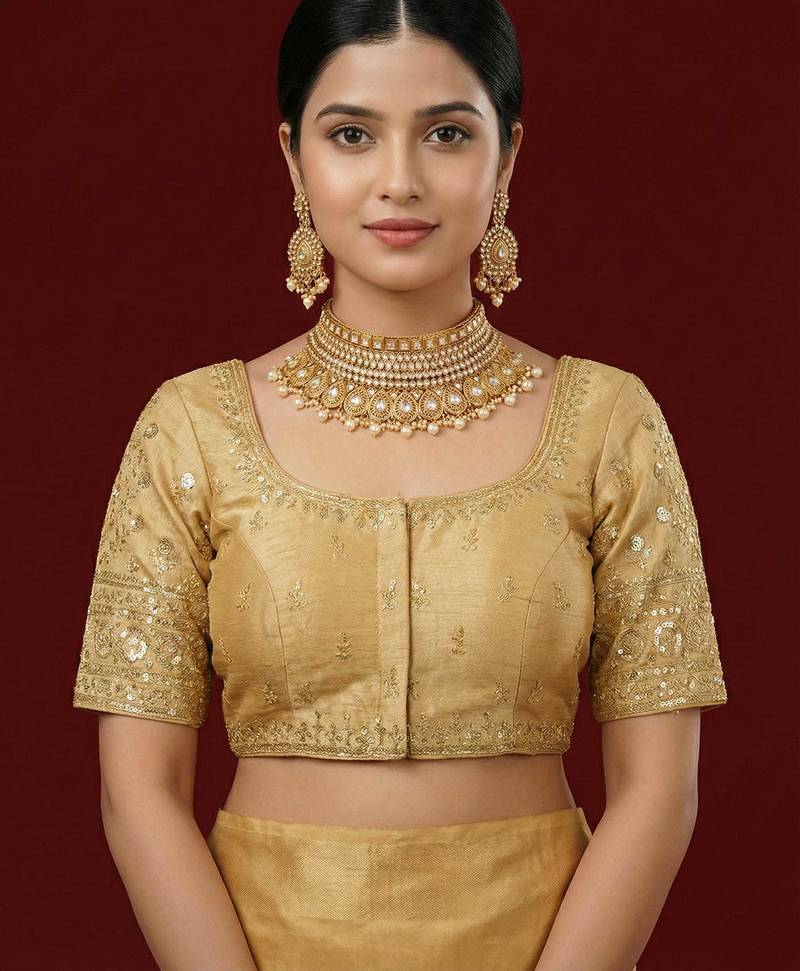 Gold embroidered traditional saree blouse