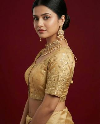 Gold embroidered traditional saree blouse 2
