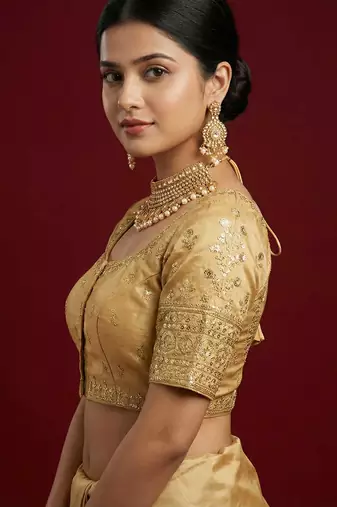 Gold embroidered traditional saree blouse