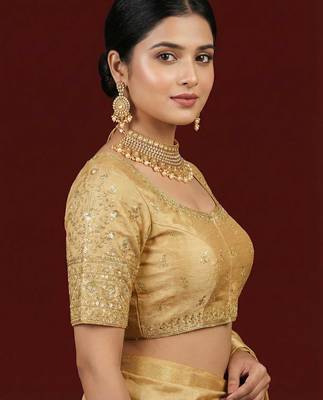 Gold embroidered traditional saree blouse 3