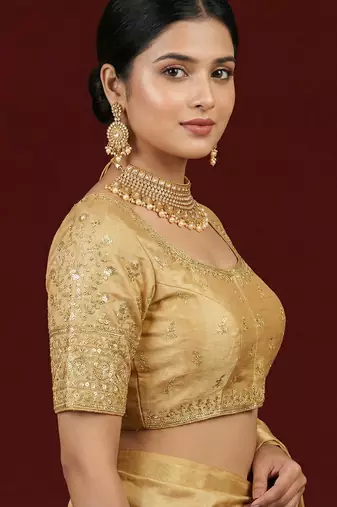 Gold embroidered traditional saree blouse