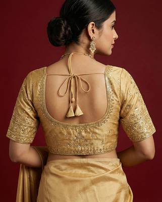 Gold embroidered traditional saree blouse 4