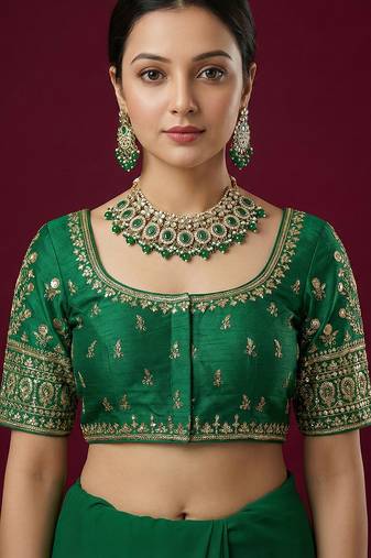 Green embroidered traditional saree blouse