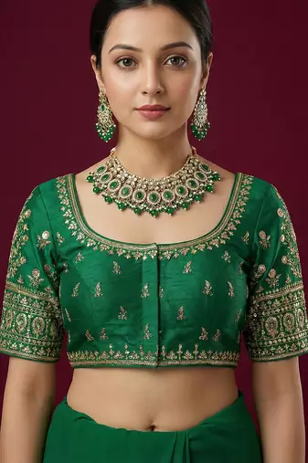 Green embroidered traditional saree blouse
