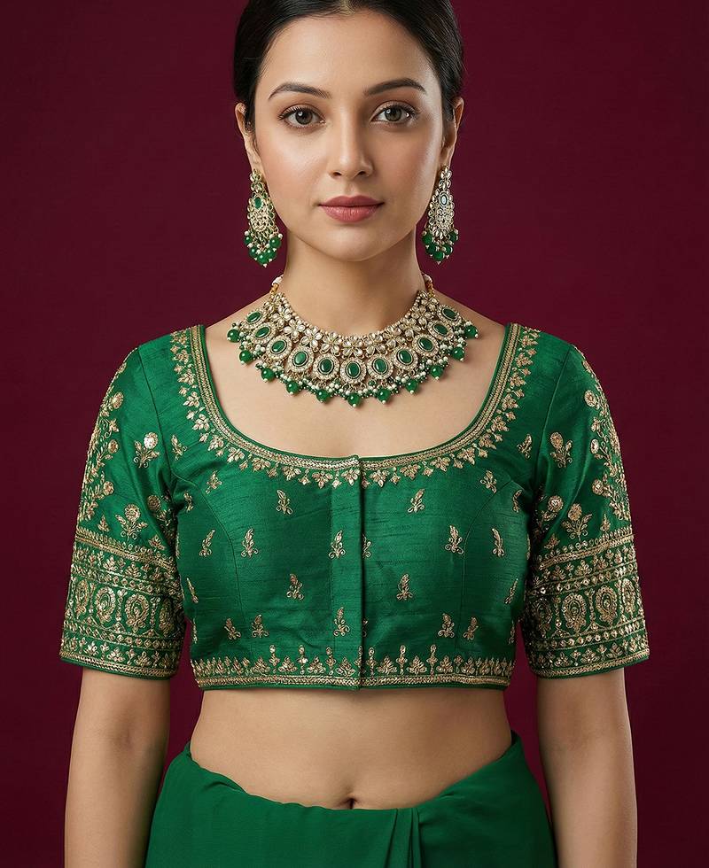 Green embroidered traditional saree blouse