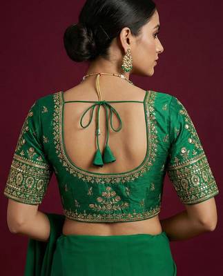 Green embroidered traditional saree blouse 2