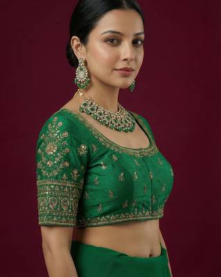 Green embroidered traditional saree blouse 3