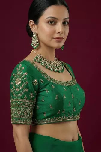 Green embroidered traditional saree blouse
